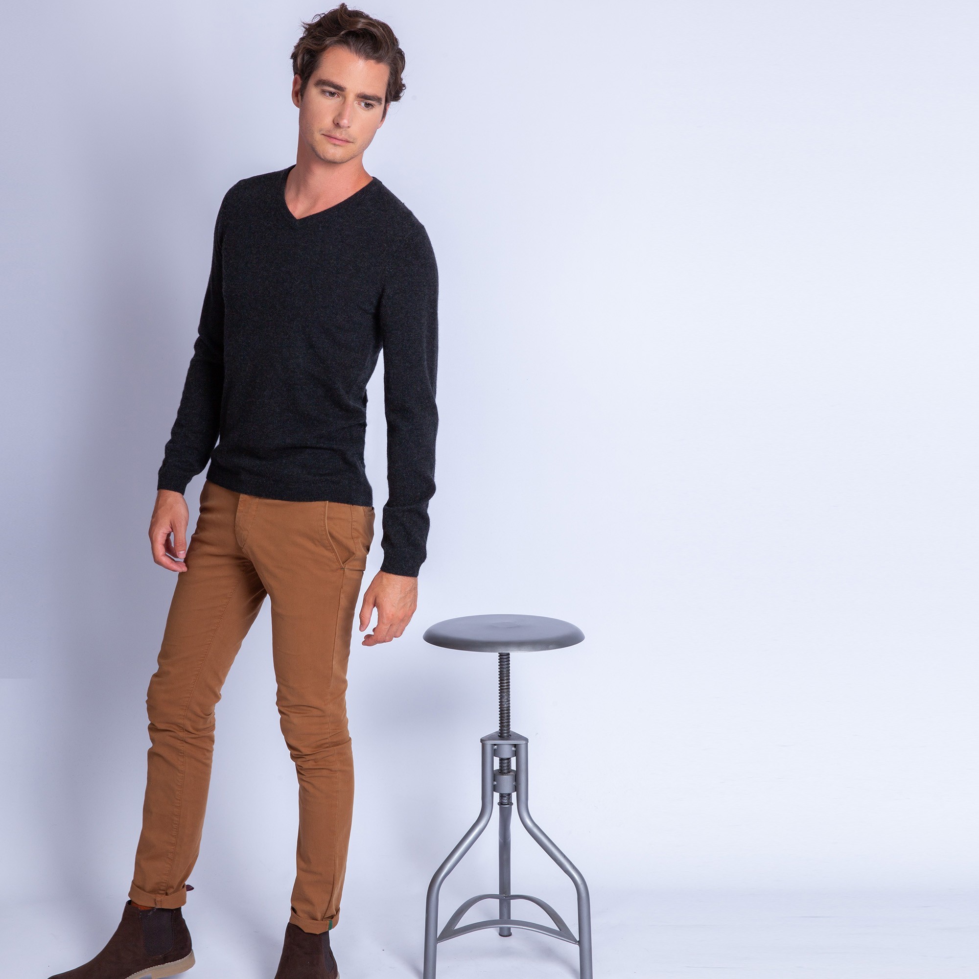 Pull col V en cachemire - Ferdinand 6346 univers - 10 gris fonce