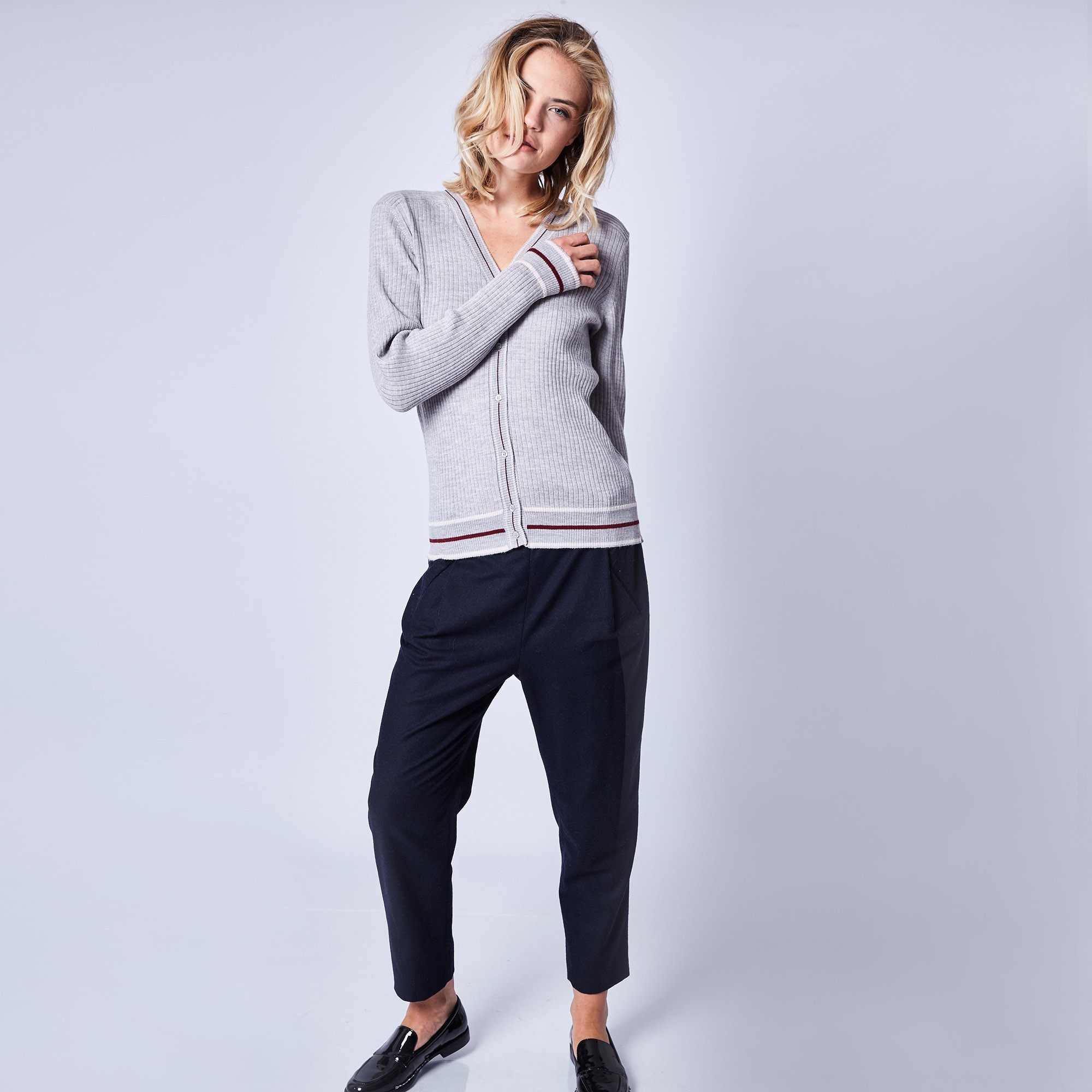 Gilet en laine côtelée - Emblème 6350 glace nude cerise - 81 gris pale
