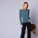 Pull col rond en cachemire intemporel - Evana 6386 vert paon - 22 vert moyen
