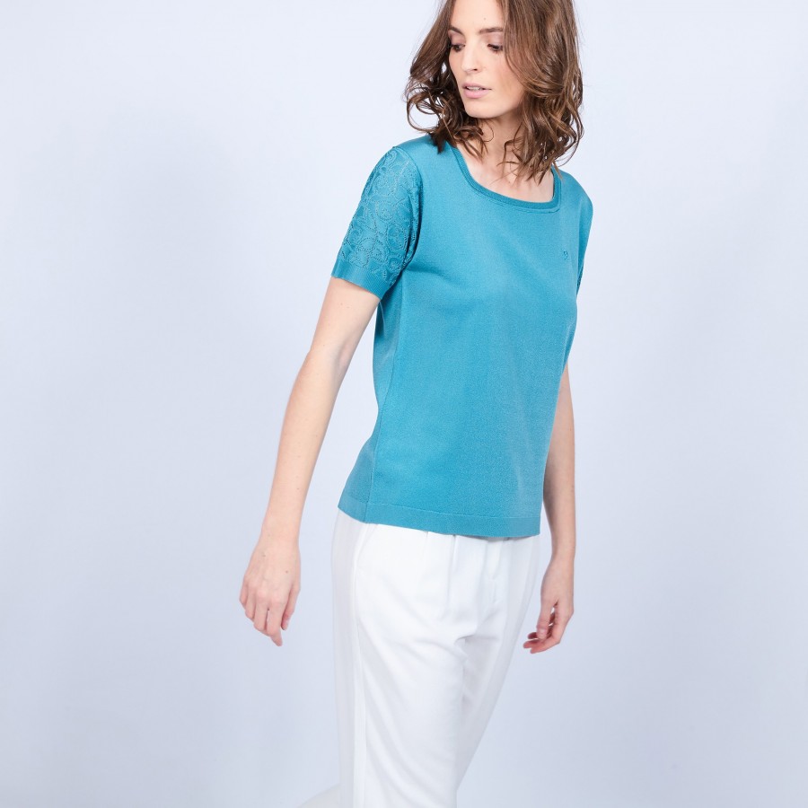 T-shirt col carré en Fil Lumière - Marie