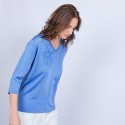 Polo femme manches 3/4 Fil Lumière - Maude 8333 Bleuet-06 Bleu moyen