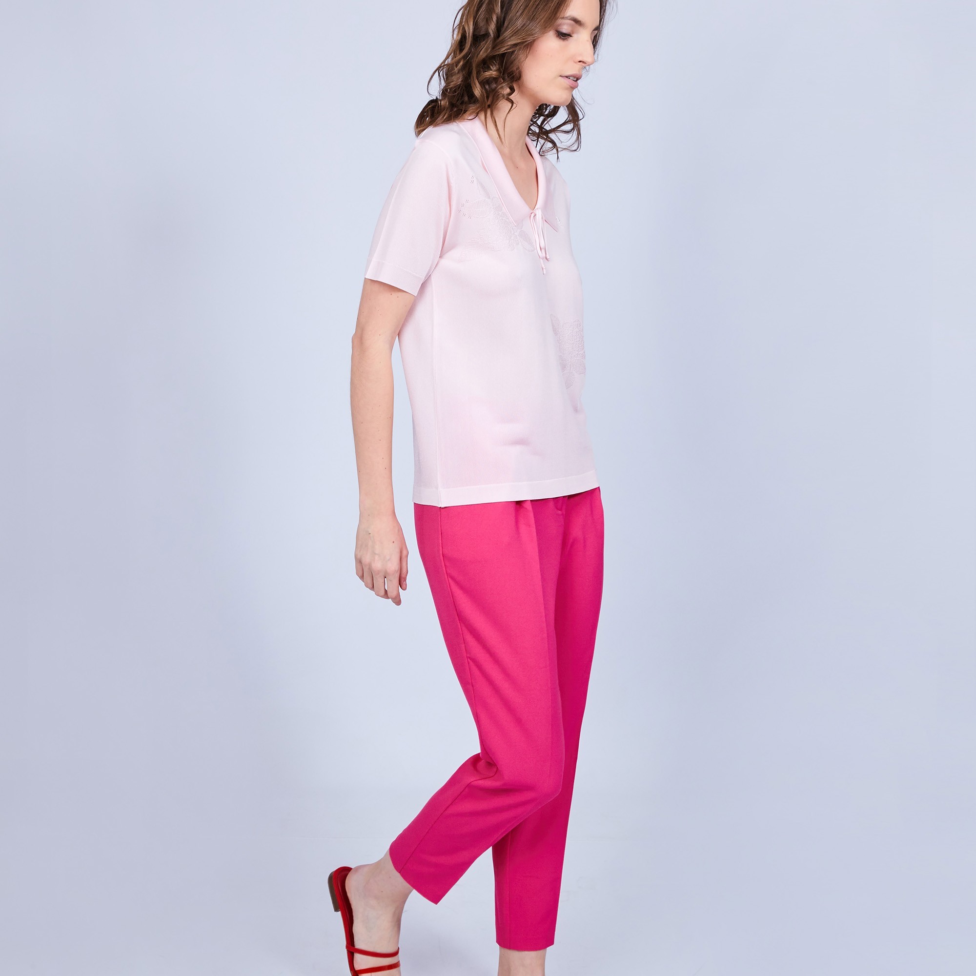 Polo en Fil Lumière manches 3/4 - Mélissa 8777 Nymphe-24 Rose clair