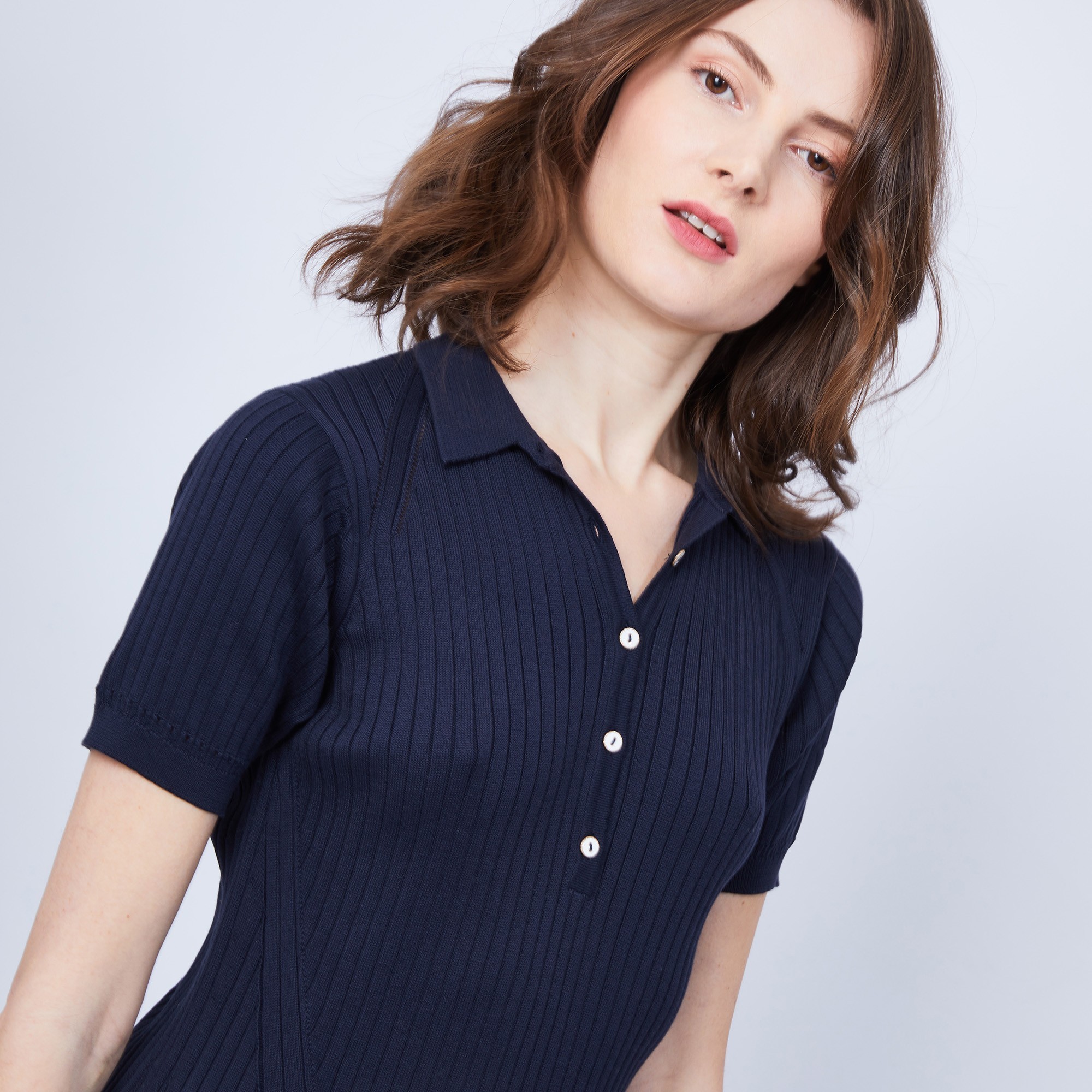 Robe col polo en coton - Jacee 6410 noir - 01 Noir