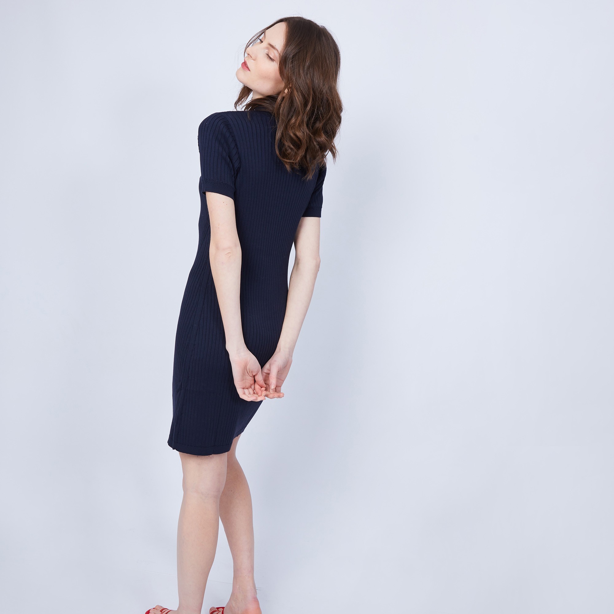 Robe col polo en coton - Jacee 6410 noir - 01 Noir