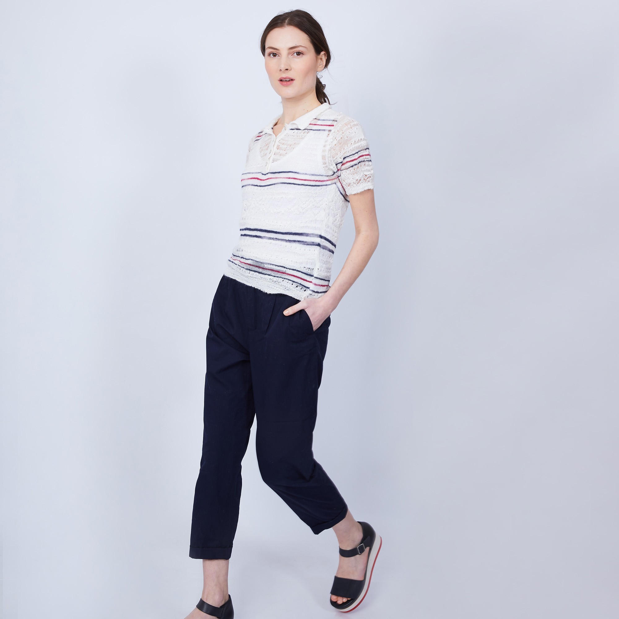 T-shirt à motif col polo - Jumelle 6564 blanc marine fushia - 02 blanc