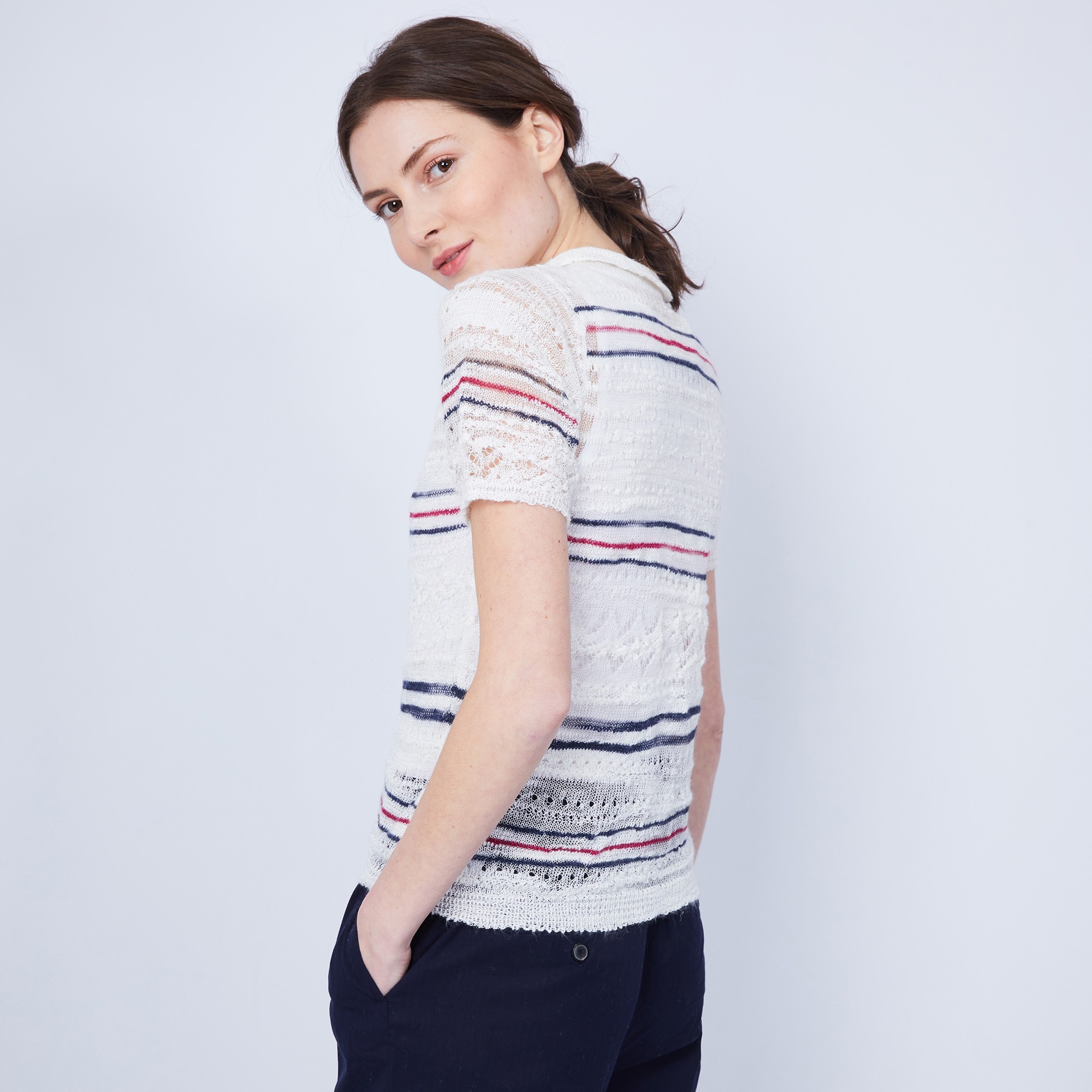 T-shirt à motif col polo - Jumelle 6564 blanc marine fushia - 02 blanc