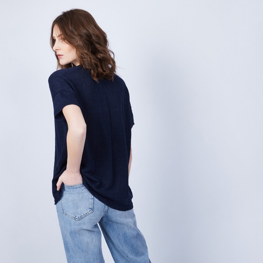 V-neck button-up linen T-shirt - MAATI