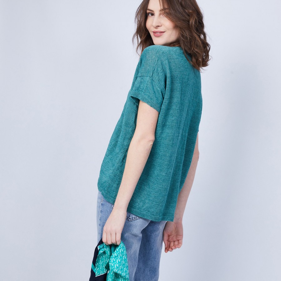 V-neck button-up linen T-shirt - MAATI