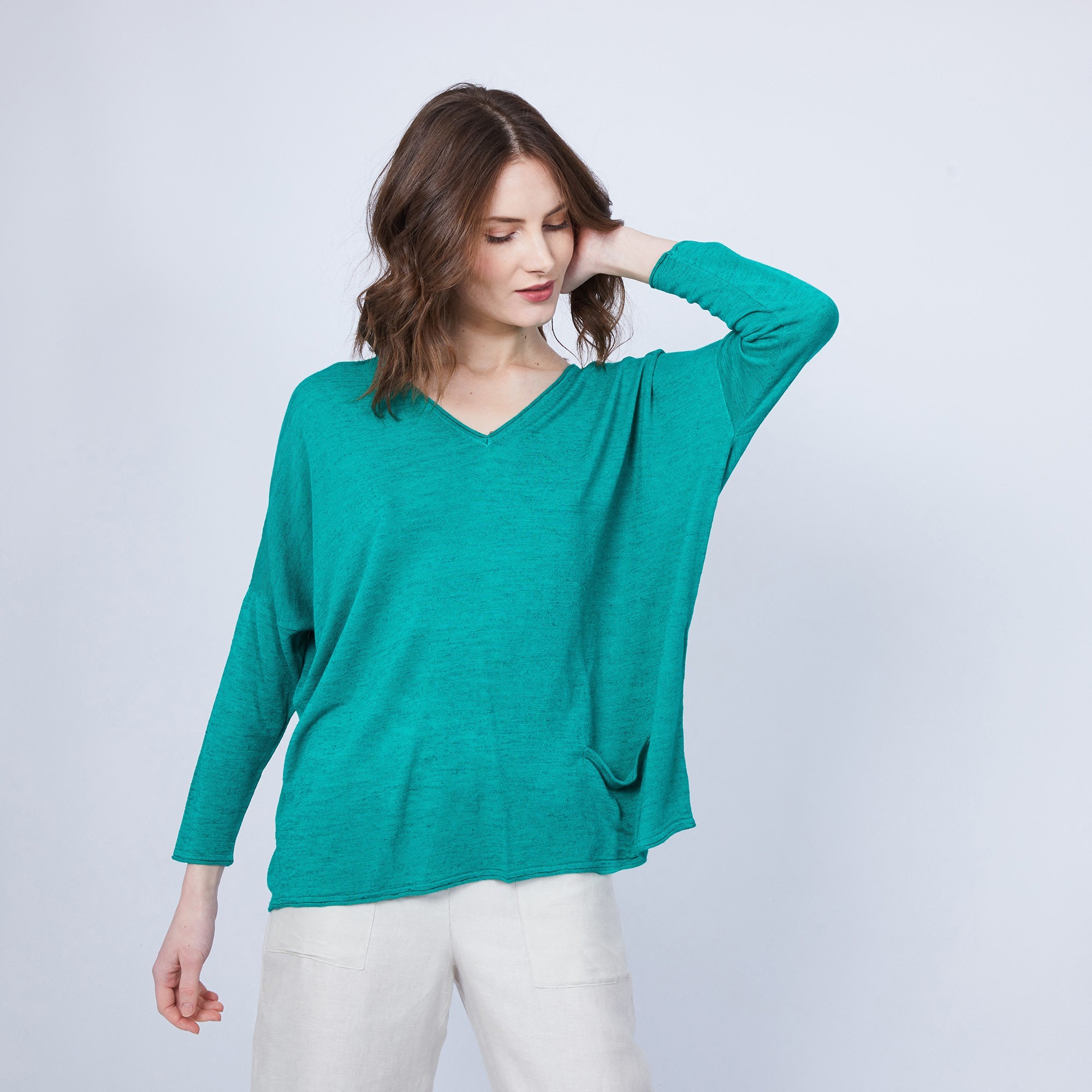 T-shirt ample col V - Malou 6450 tropique - 21 vert foncé