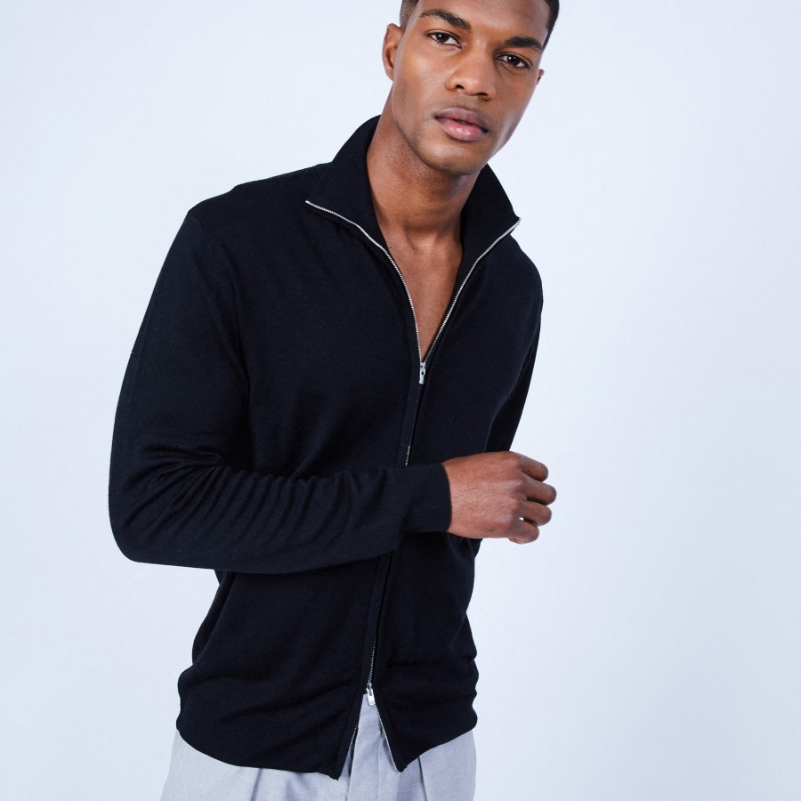 Zipped high-neck merino wool cardigan - Estian