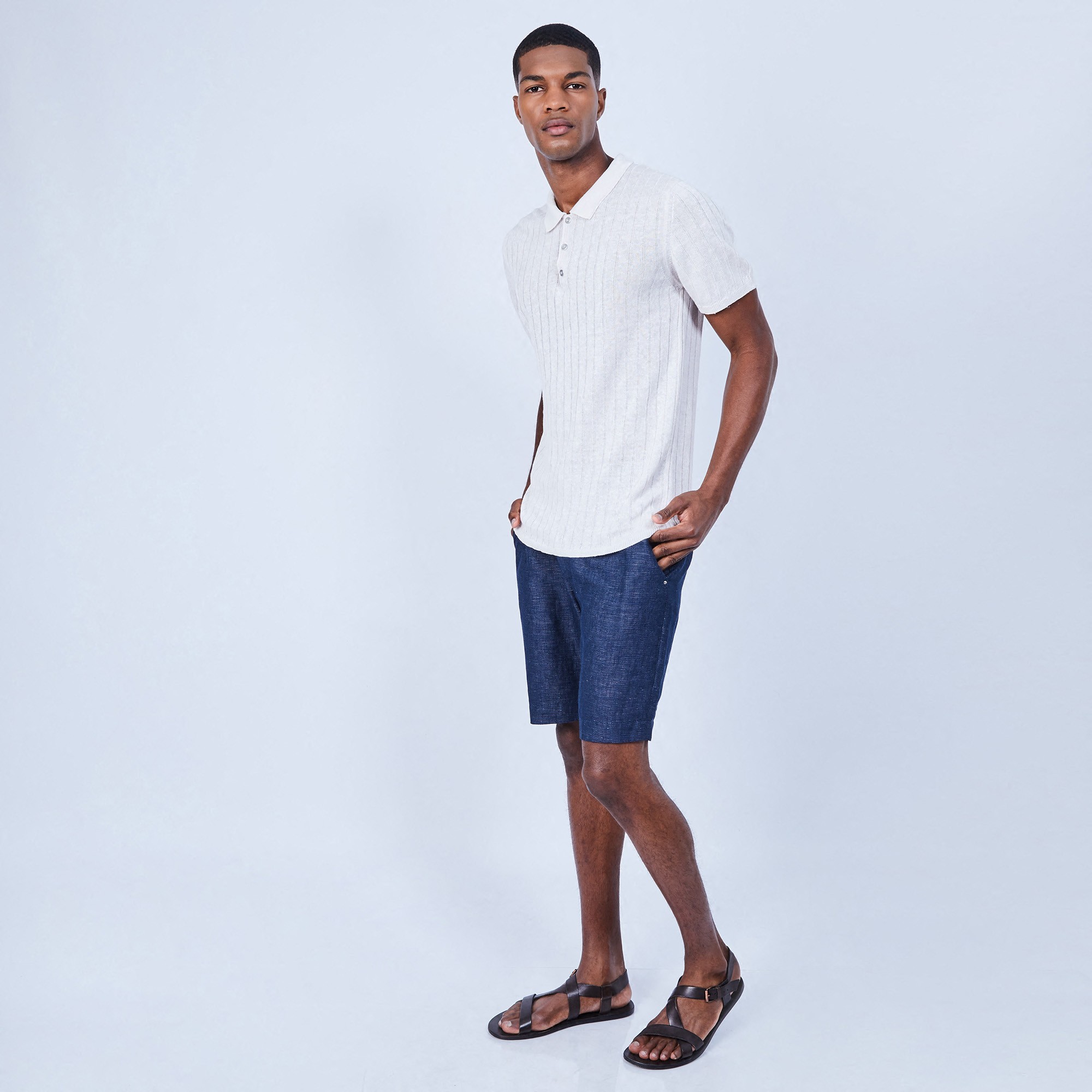 Polo à côtes 100% lin - Lido 6401 dune - 12 Beige clair