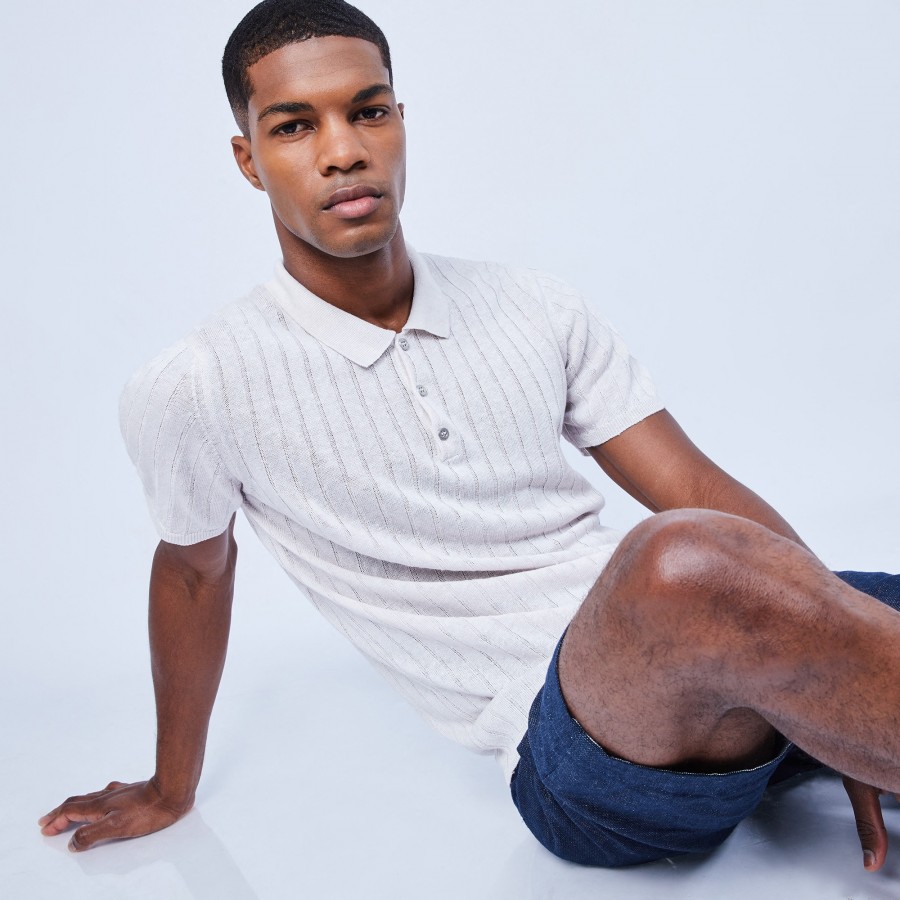 100% linen ribbed polo shirt - LIDO