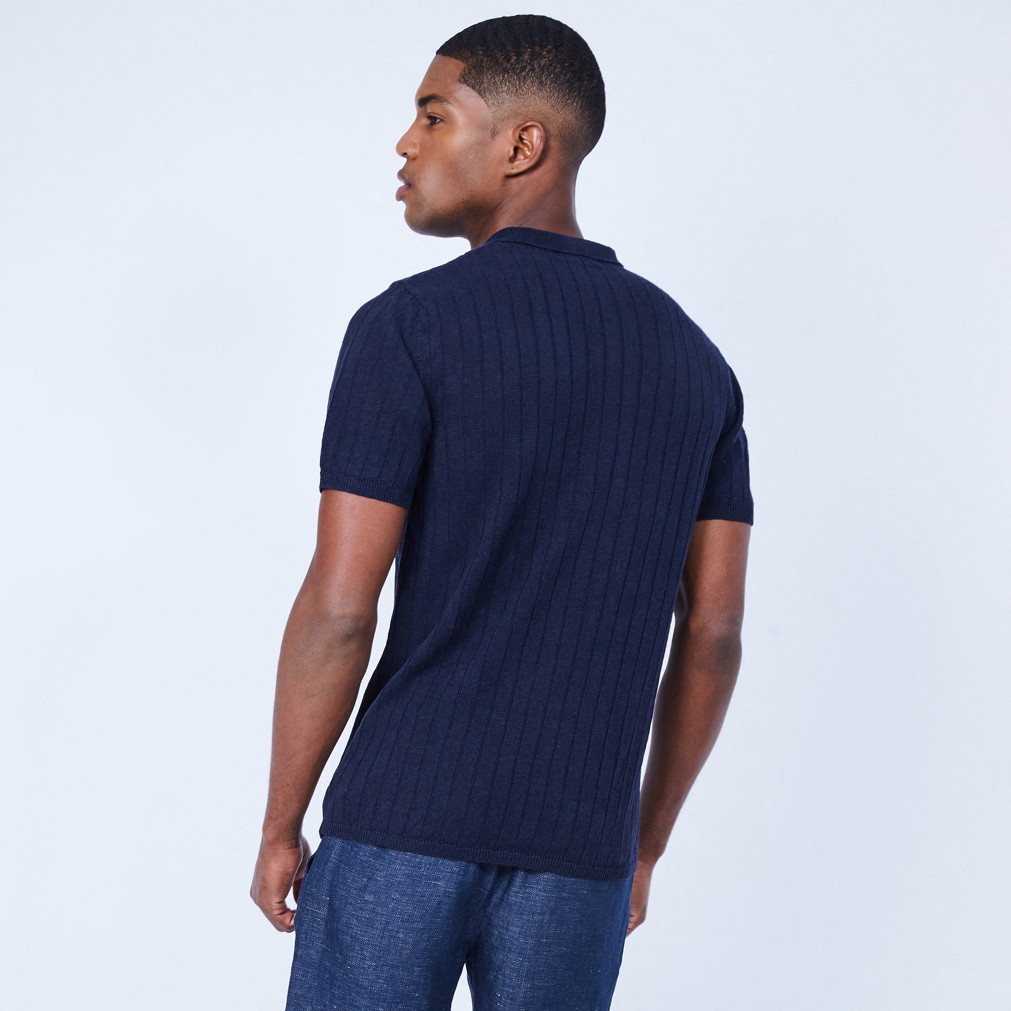 Polo à côtes 100% lin - Lido 6440 marine - 05 Bleu marine