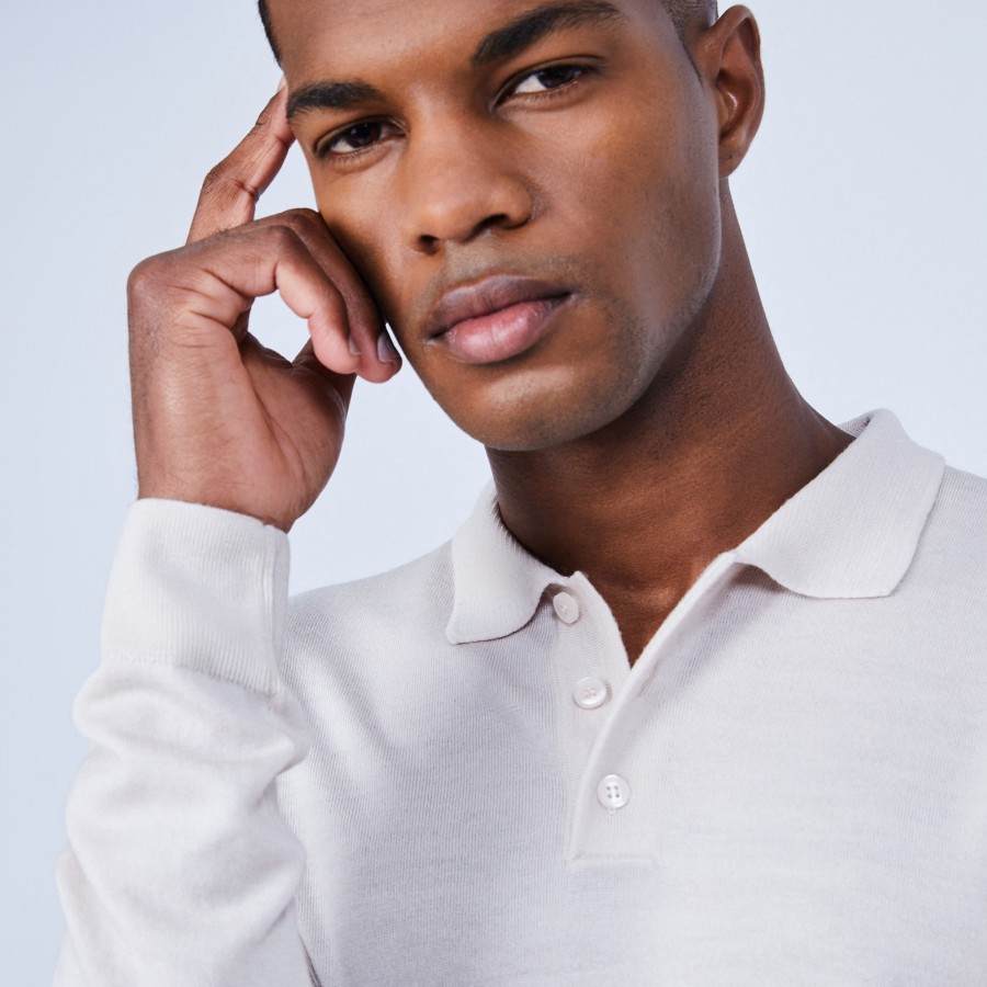 Jumper with polo collar in merino wool - Eni