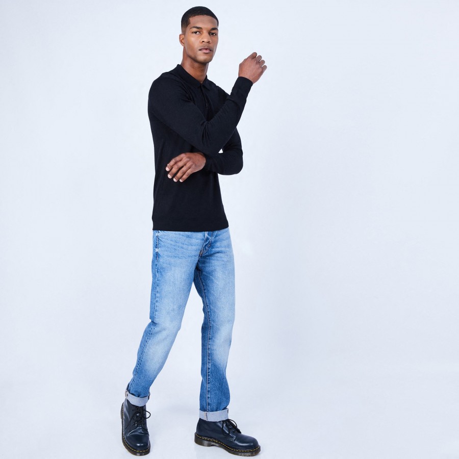 Jumper with polo collar in merino wool - Eni