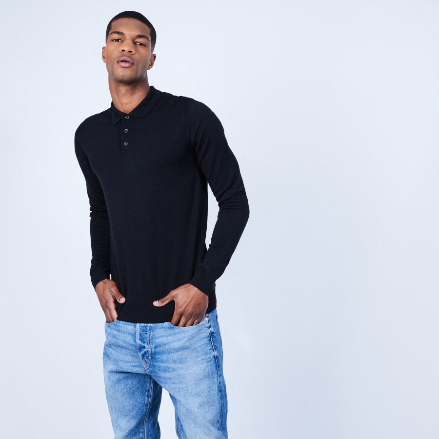 Jumper with polo collar in merino wool - Eni