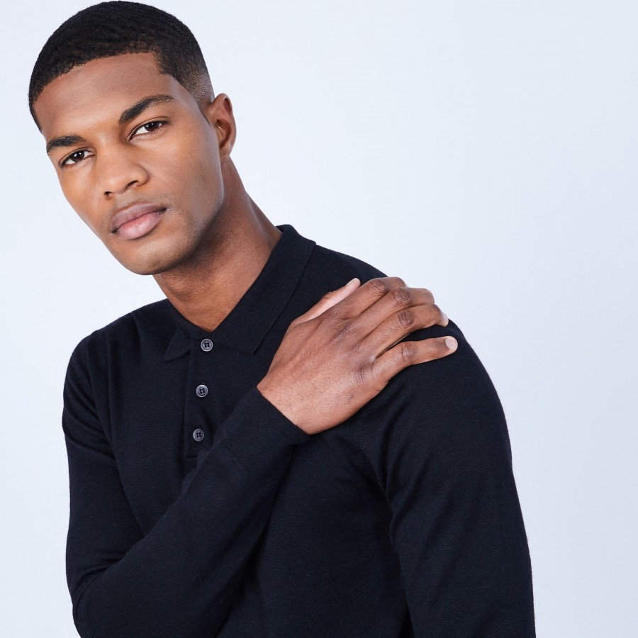 Jumper with polo collar in merino wool - Eni