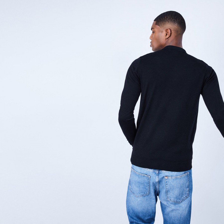 Jumper with polo collar in merino wool - Eni