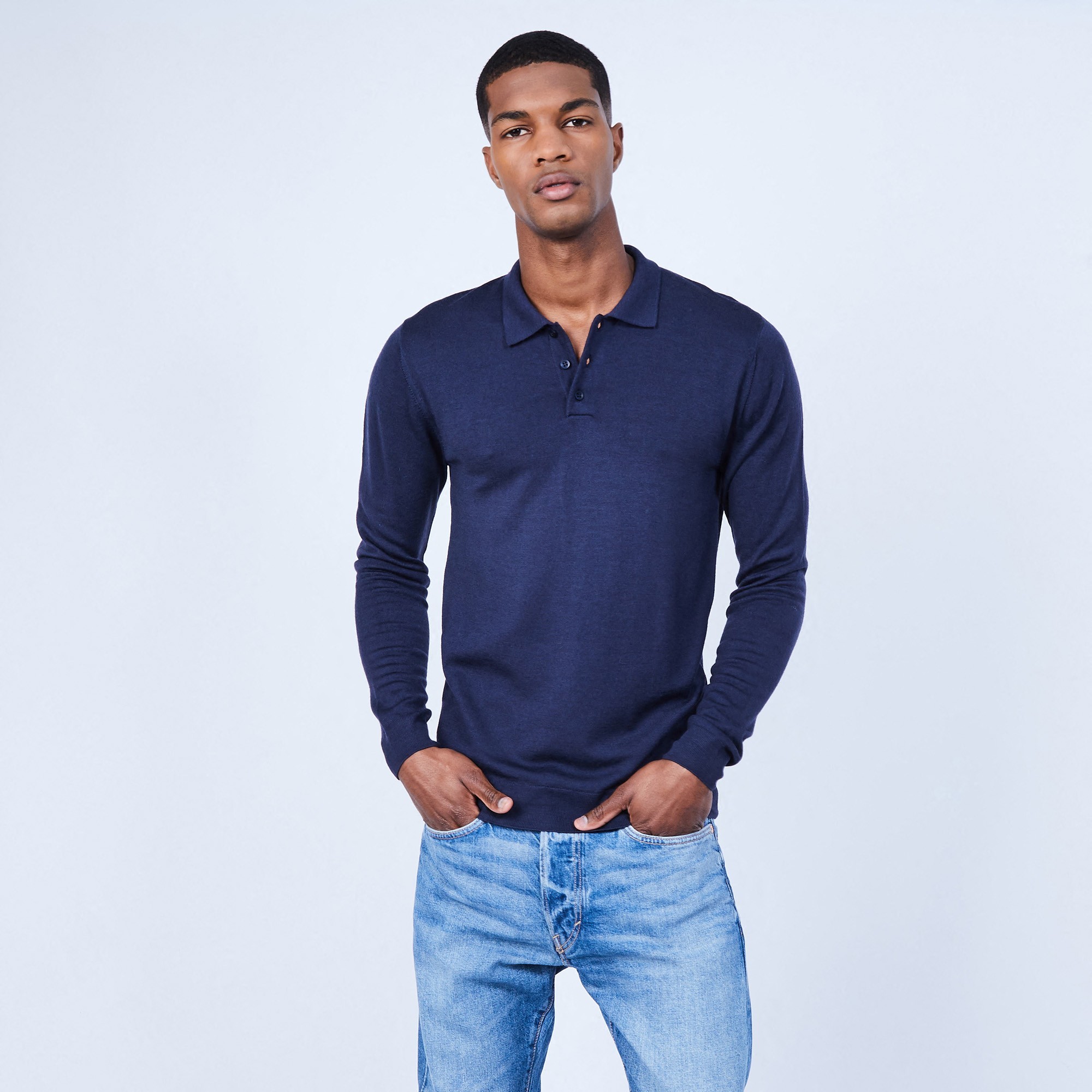 Pull col polo en laine mérinos - Lino 6401 dune - 12 Beige clair