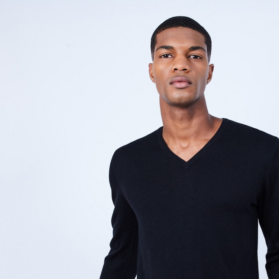V-neck jumper in merino wool - Elmo