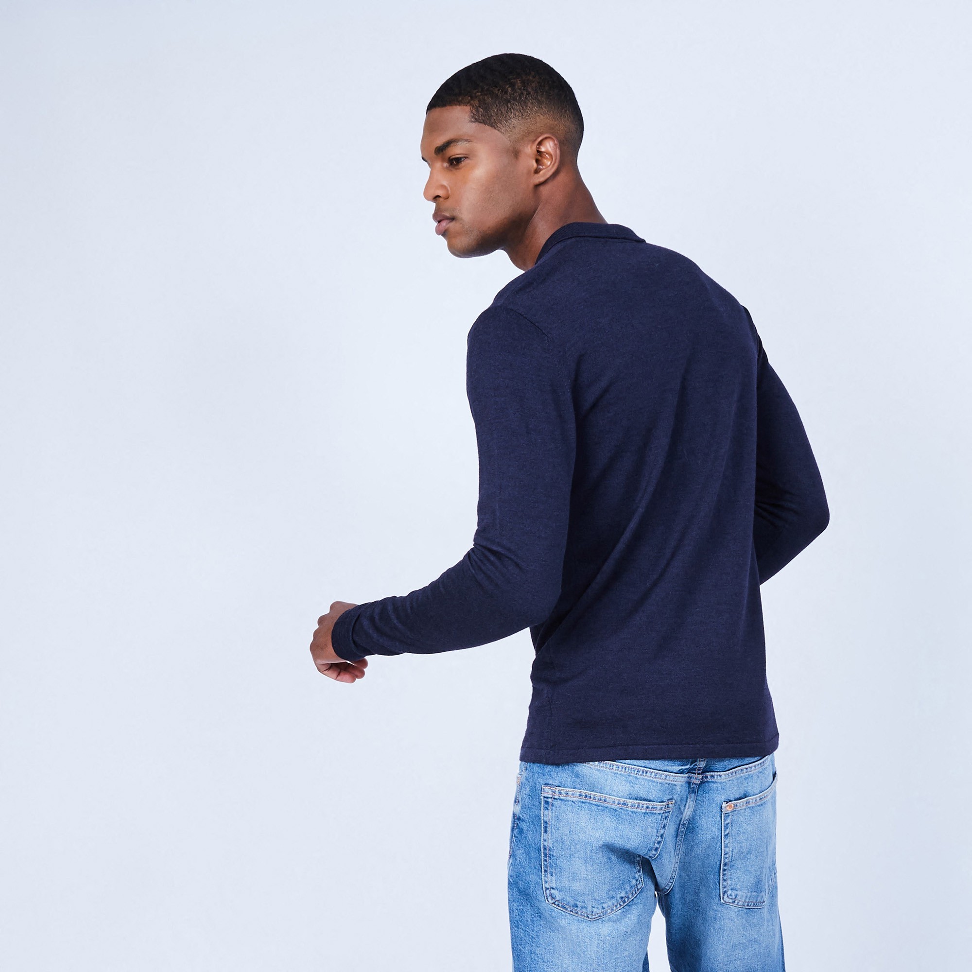 Pull col polo en laine et soie - Lume 6440 marine - 05 Bleu marine