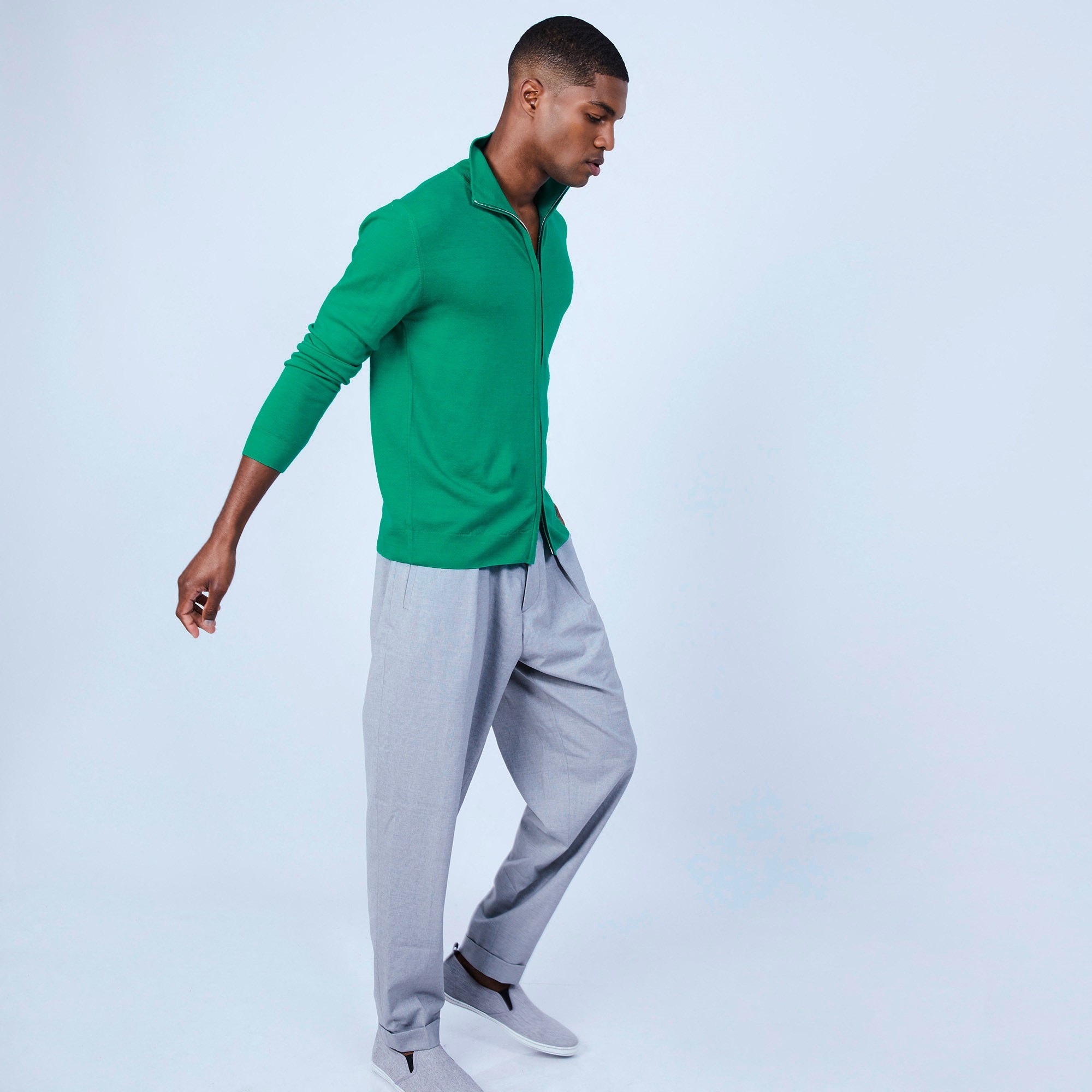 Gilet col montant zippé en laine mérinos - Liacre 6450 tropique - 22 Vert moyen