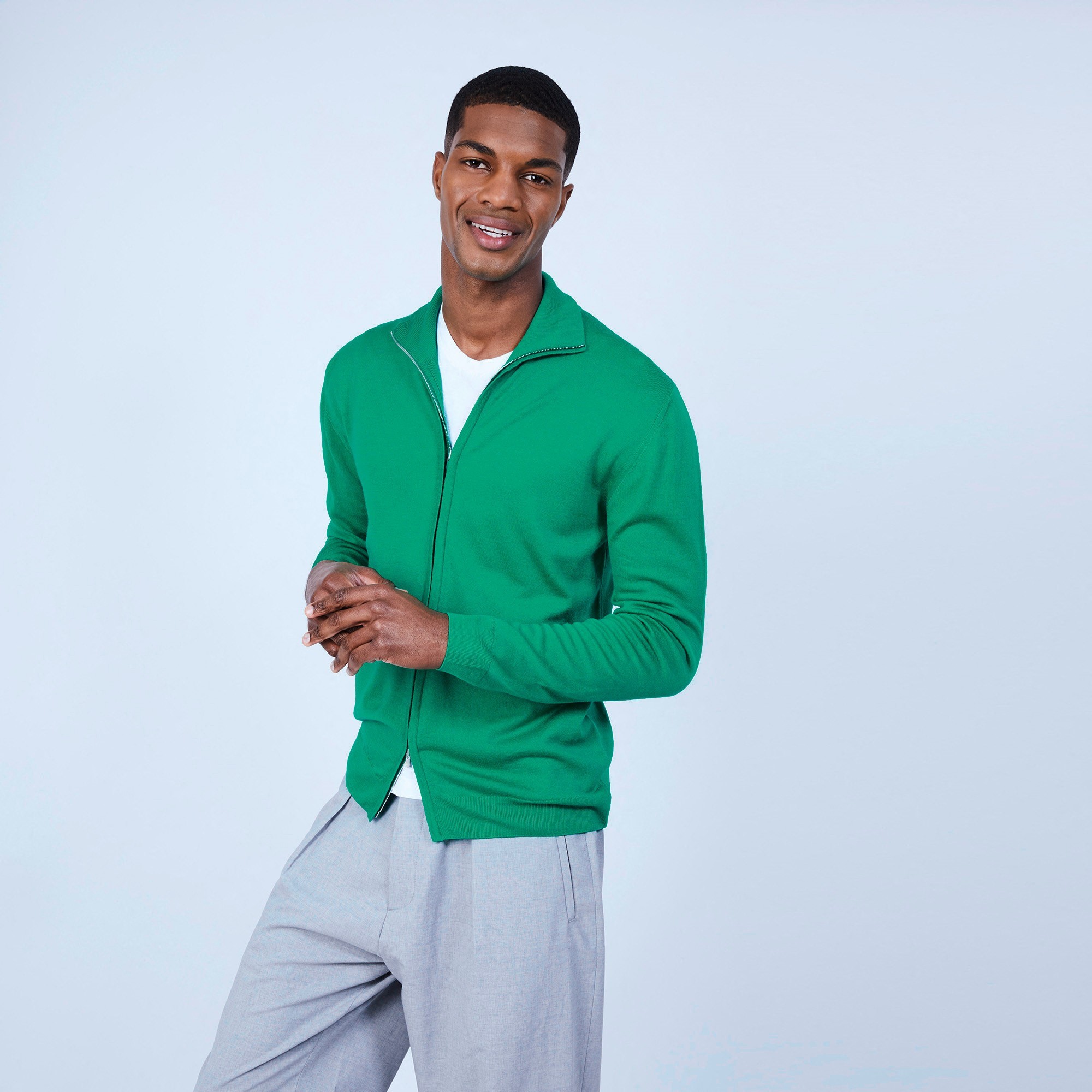 Gilet col montant zippé en laine mérinos - Liacre 6450 tropique - 22 Vert moyen