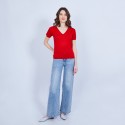 T-shirt col grand V en soie - Justice 6480 Vermillon - 52 rouge