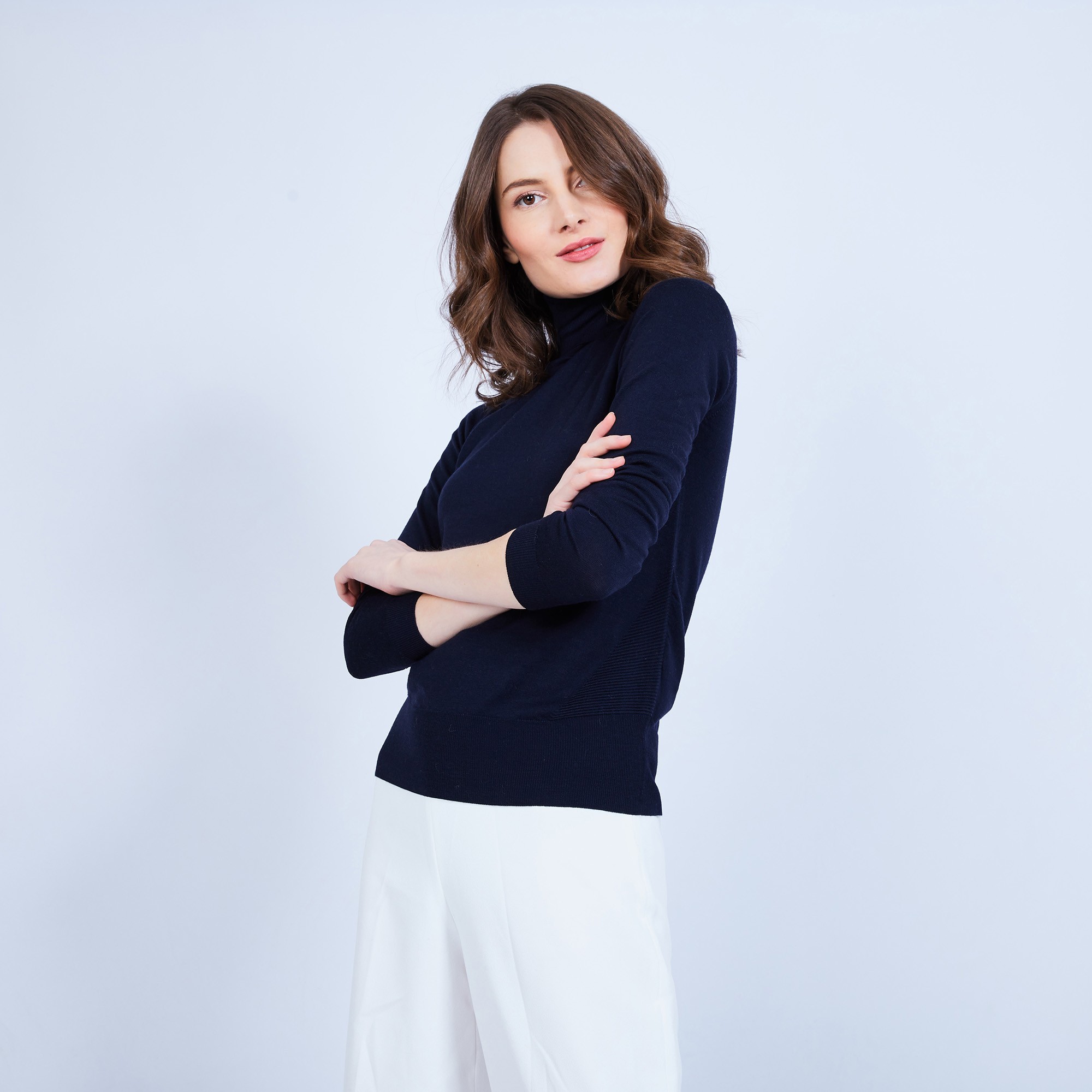 Pull col roulé en laine mérinos - Elisa 6040 marine - 05 bleu marine