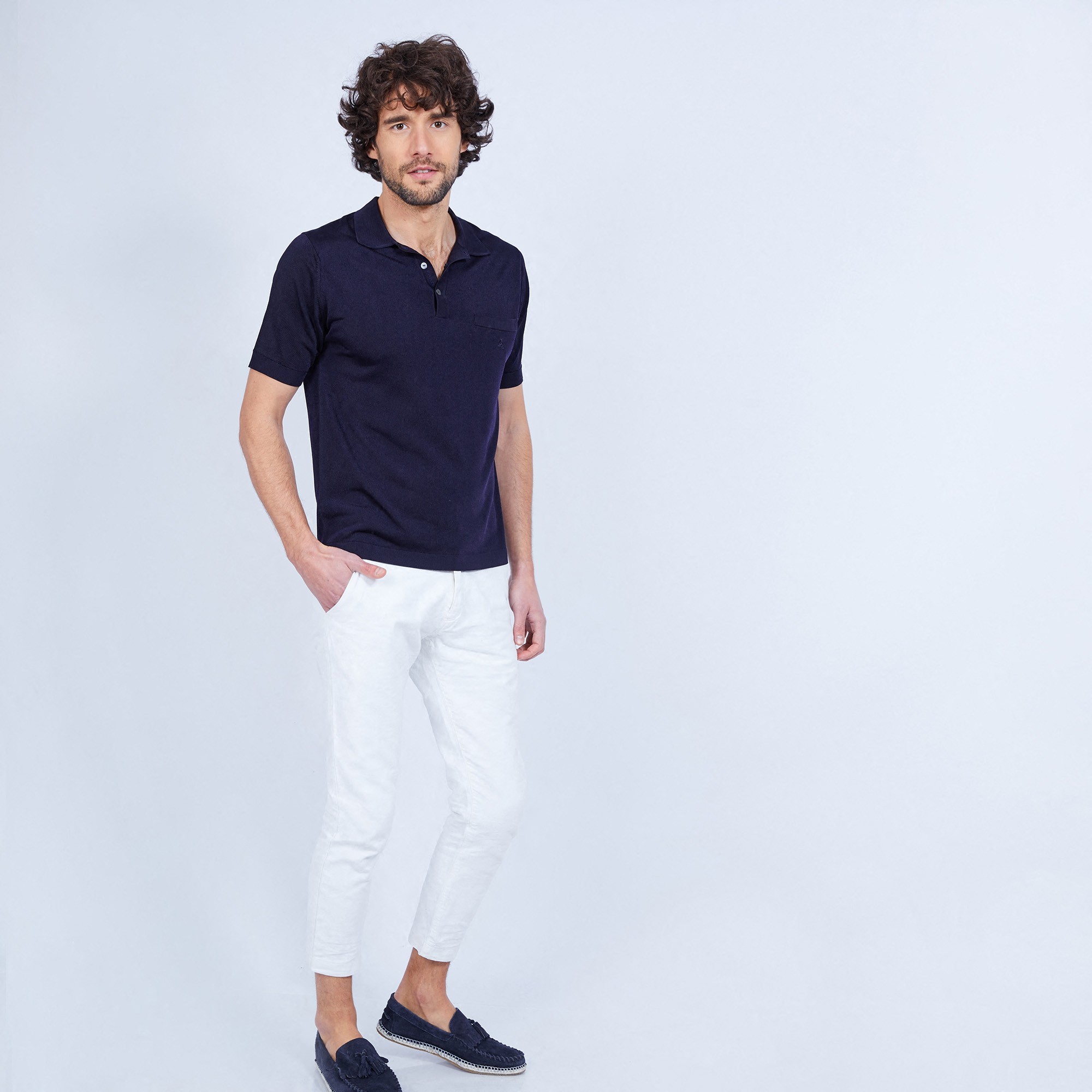Polo manches courtes en Fil Lumière Vadim 6040 marine - 05 Bleu marine