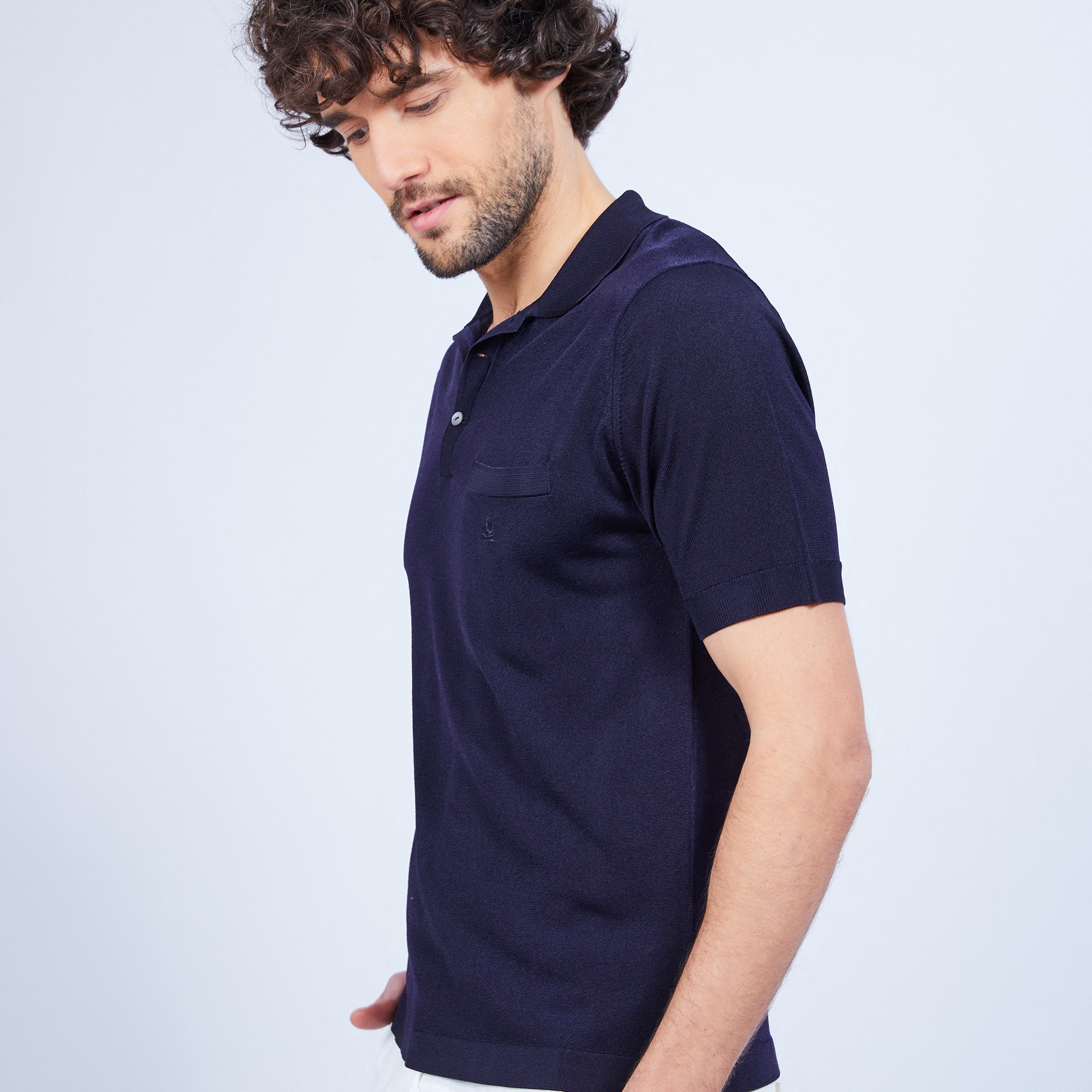 Polo manches courtes en Fil Lumière Vadim 6040 marine - 05 Bleu marine