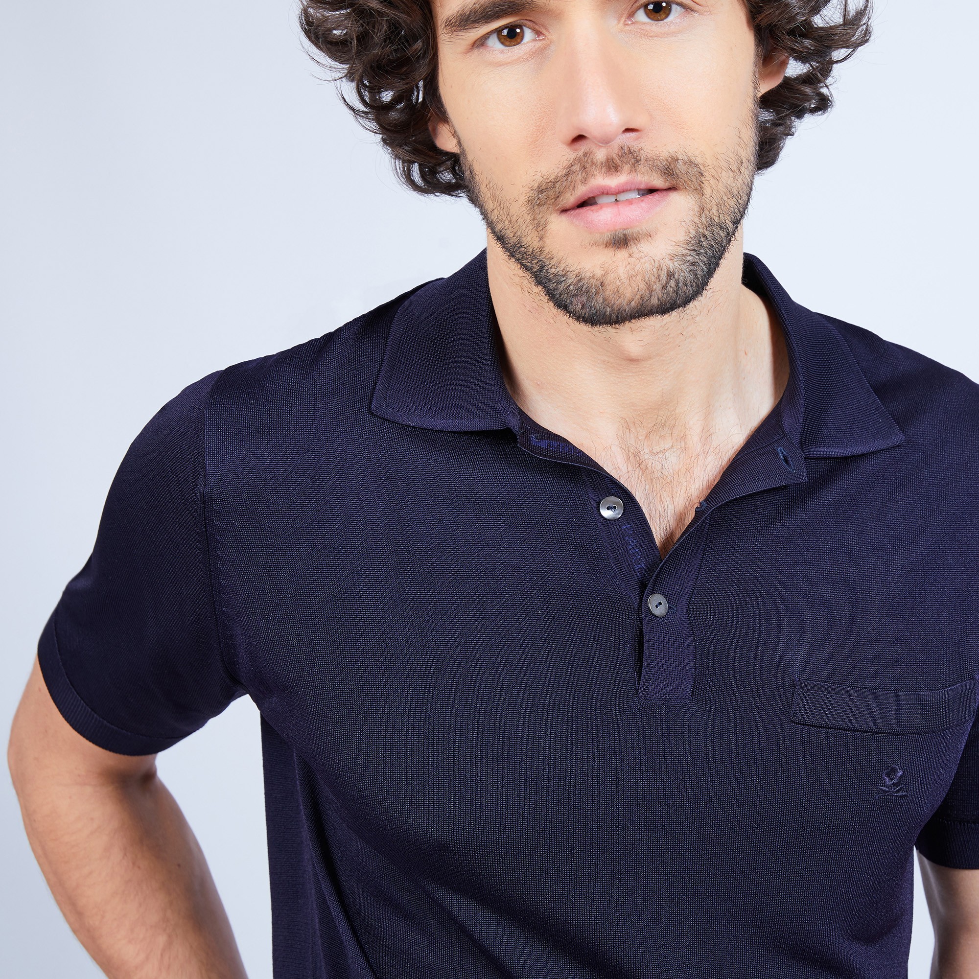 Polo manches courtes en Fil Lumière Vadim 6040 marine - 05 Bleu marine