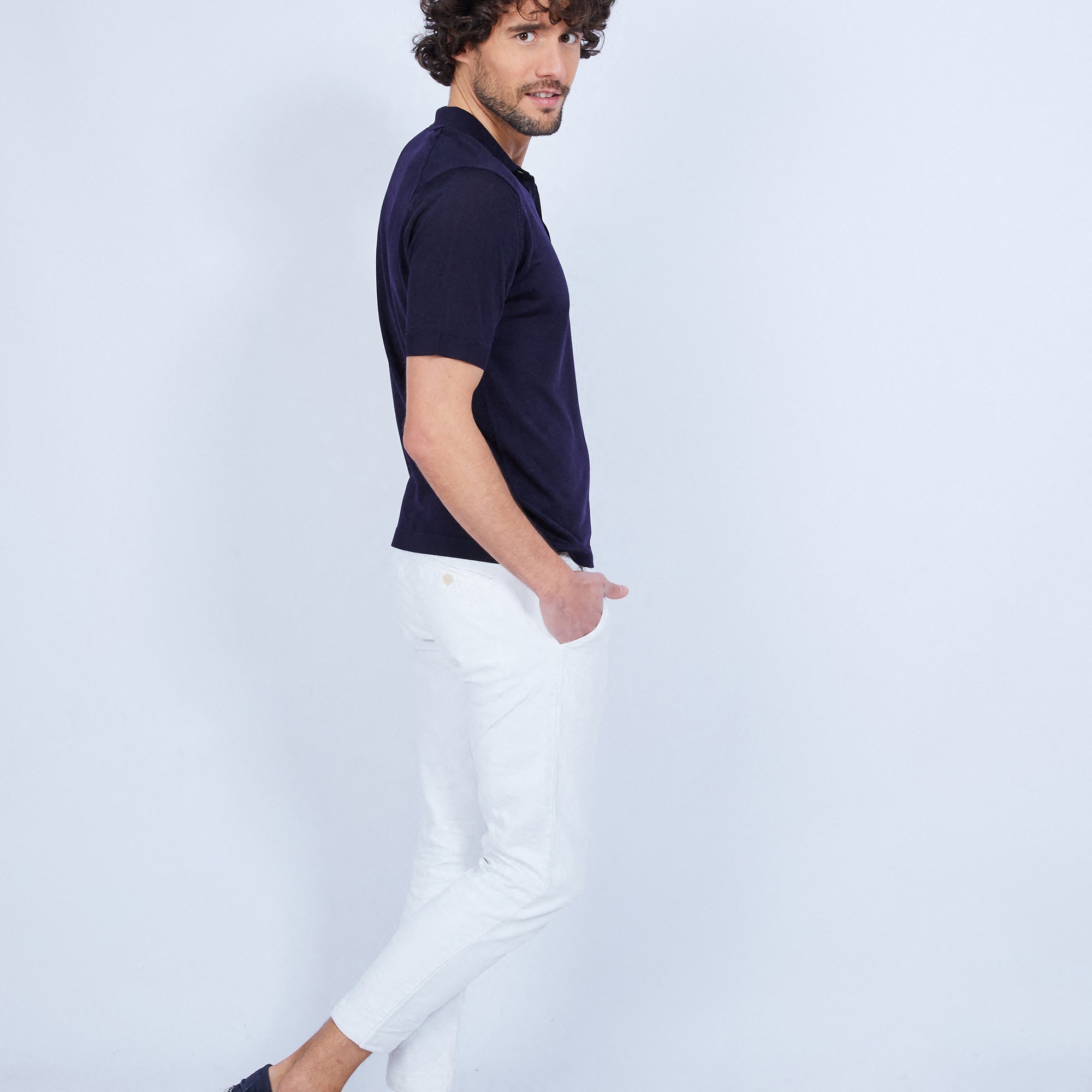 Polo manches courtes en Fil Lumière Vadim 6040 marine - 05 Bleu marine