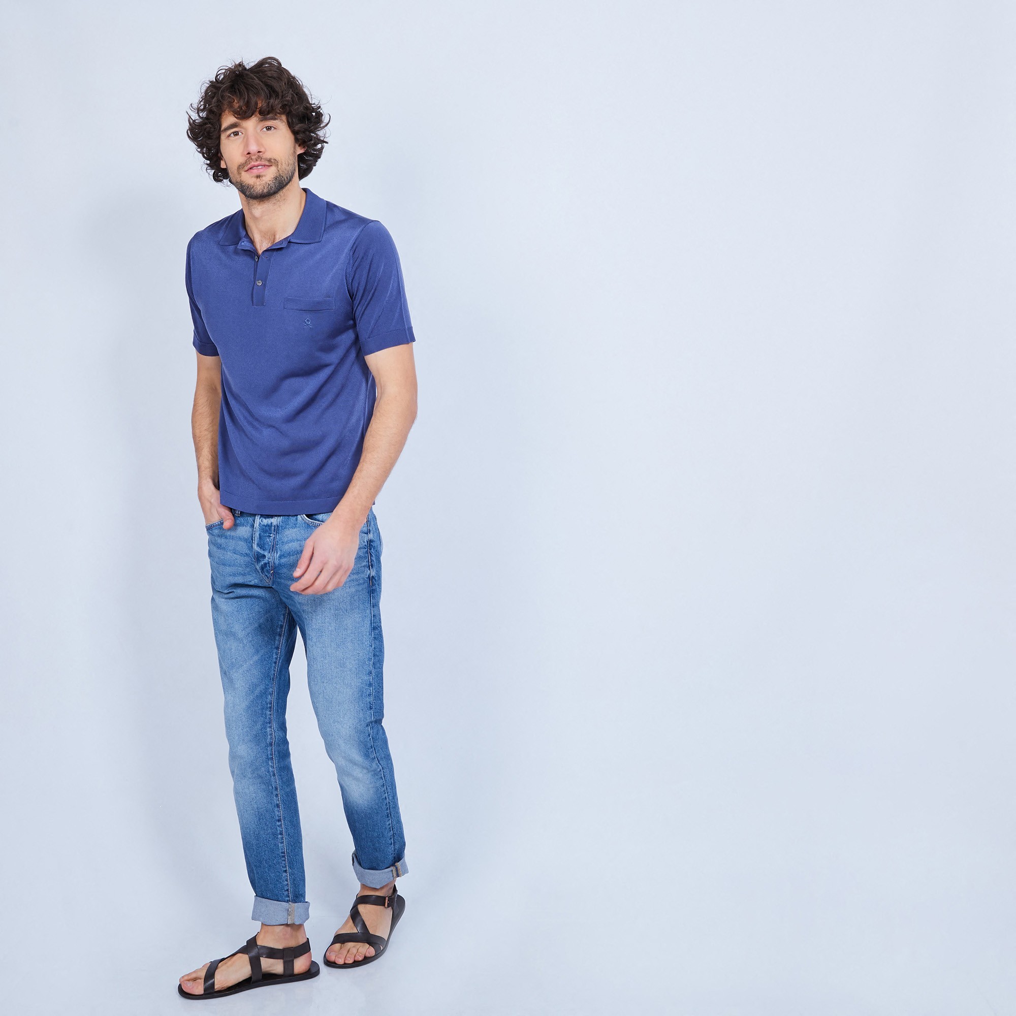 Polo manches courtes en Fil Lumière Vadim 8256 saphir / 4952 Elysee - 03 Bleu foncé