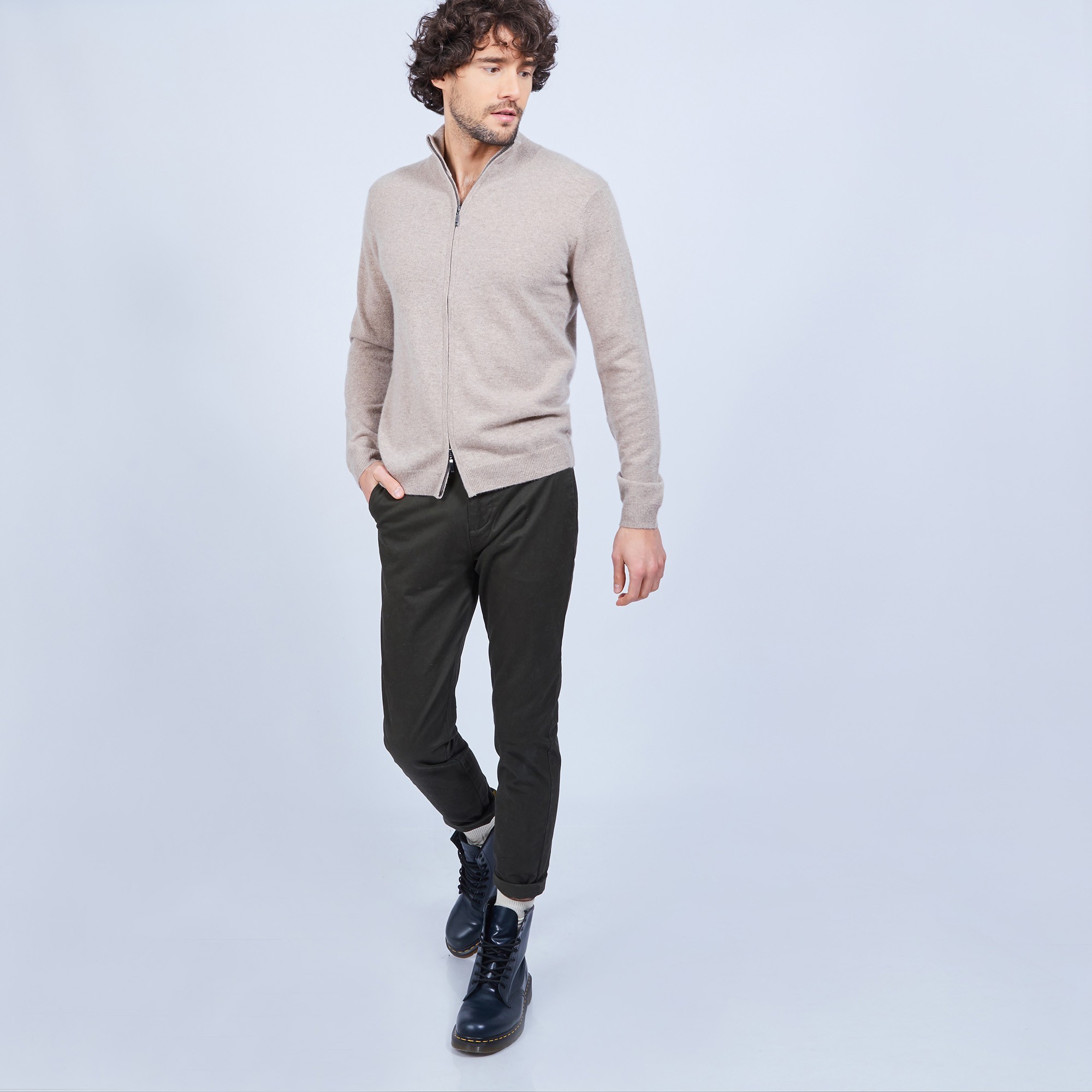 Gilet zippé en cachemire 2 fils sans poches Marc-Antoine 6120 silex - 14 Beige foncé