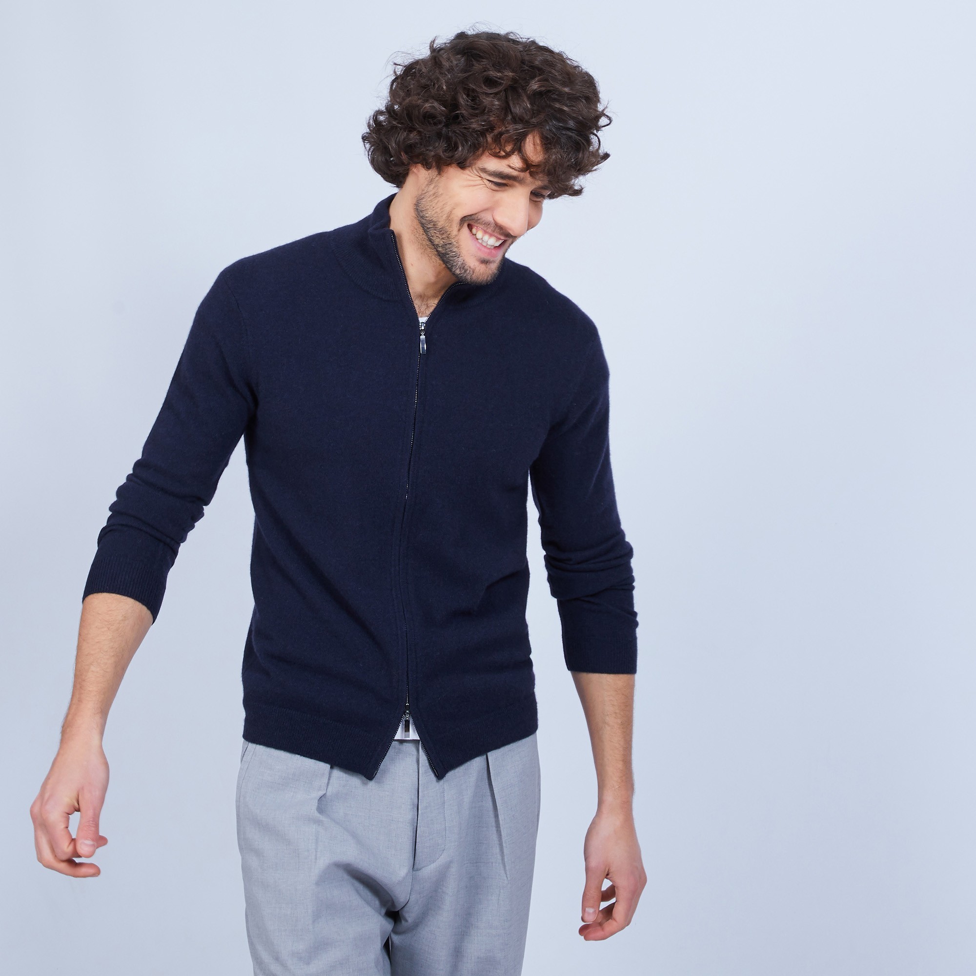 Gilet zippé en cachemire 2 fils sans poches Marc-Antoine 6140 marine - 05 Bleu marine