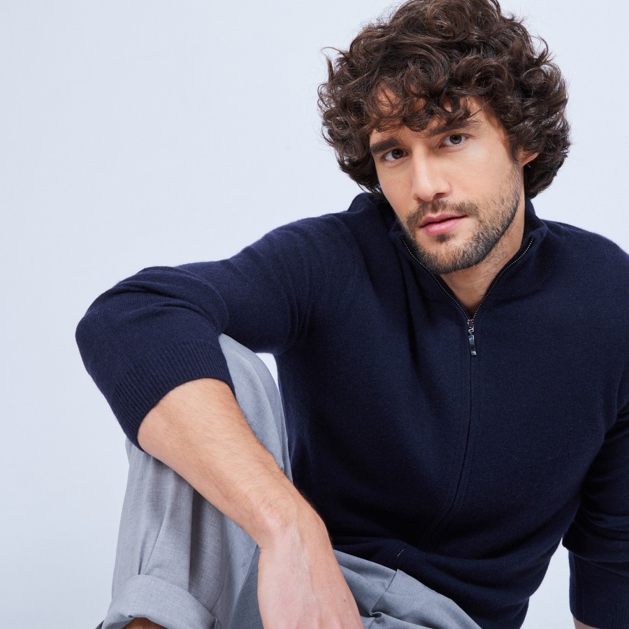 Gilet zippé en cachemire 2 fils sans poches - Marc Antoine