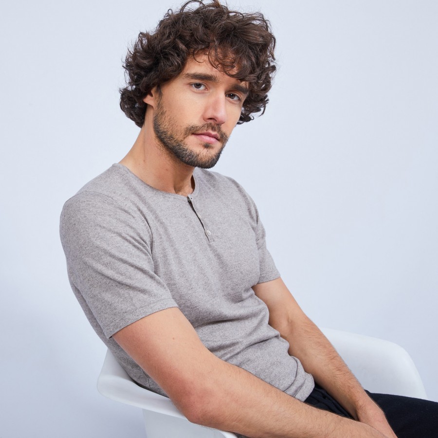 T-shirt col tunisien en coton cachemire - Haruni