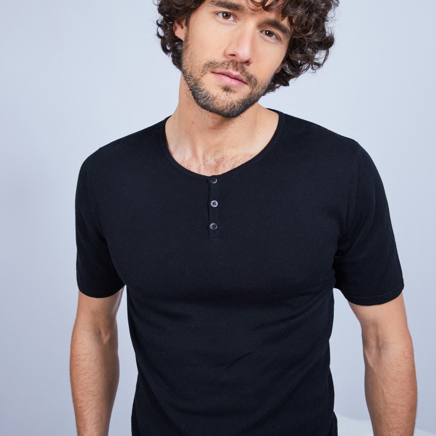 Cotton and cashmere T-shirt with Tunisian collar - Harumi