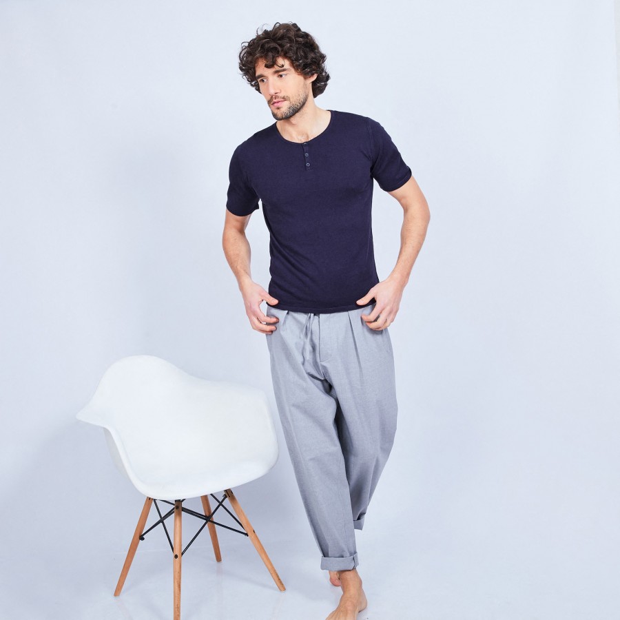 Cotton and cashmere T-shirt with Tunisian collar - Harumi