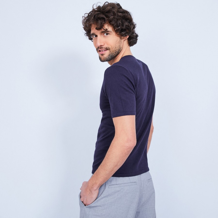 T-shirt col tunisien en coton cachemire - Haruni