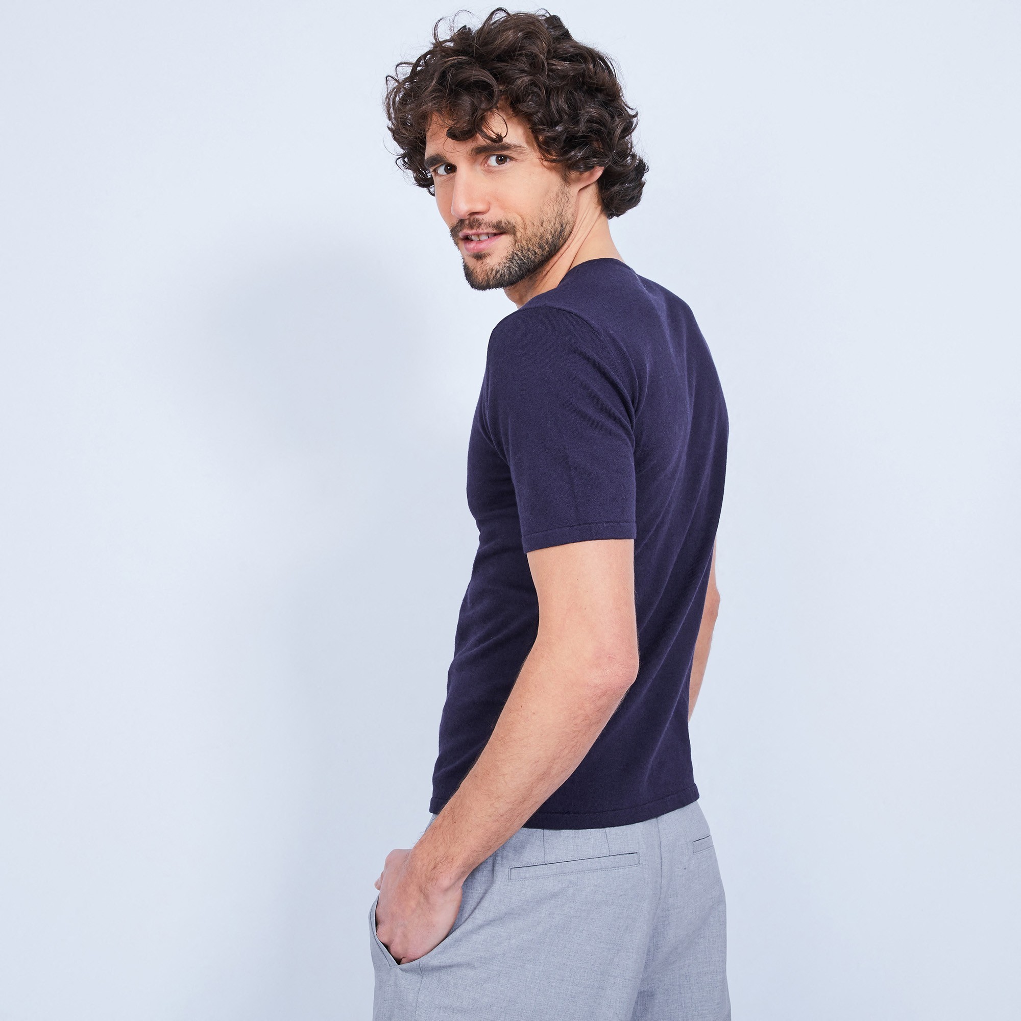 Cotton and cashmere T-shirt with Tunisian collar - Harumi