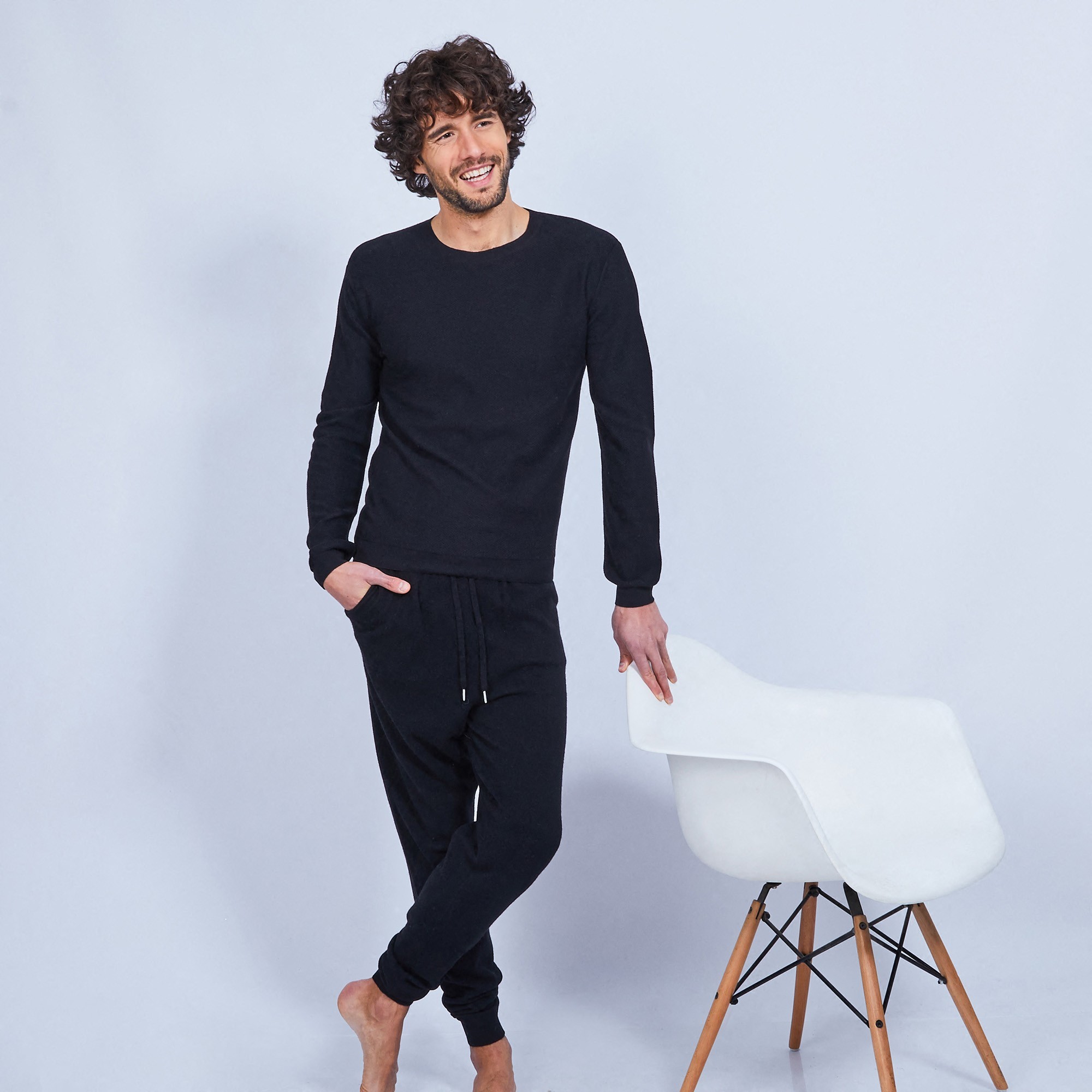 Pull ras du cou en coton cachemire - Hizoka 6410 noir - 01 Noir