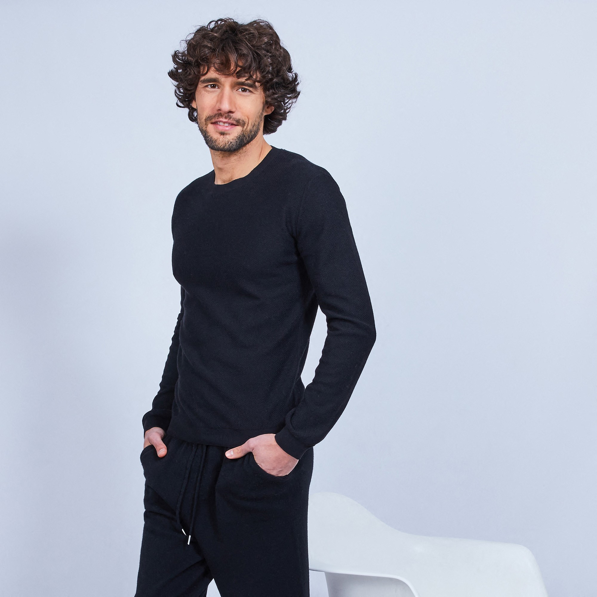 Pull ras du cou en coton cachemire - Hizoka 6410 noir - 01 Noir
