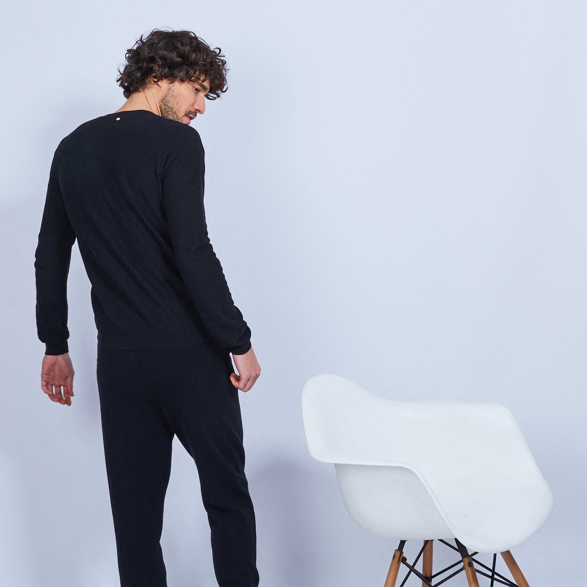 Pull ras du cou en coton cachemire - Hizoka 6410 noir - 01 Noir