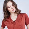 Polo col avec noeud en Fil Lumière - Mariline 9115 terra - 20 rouge foncé