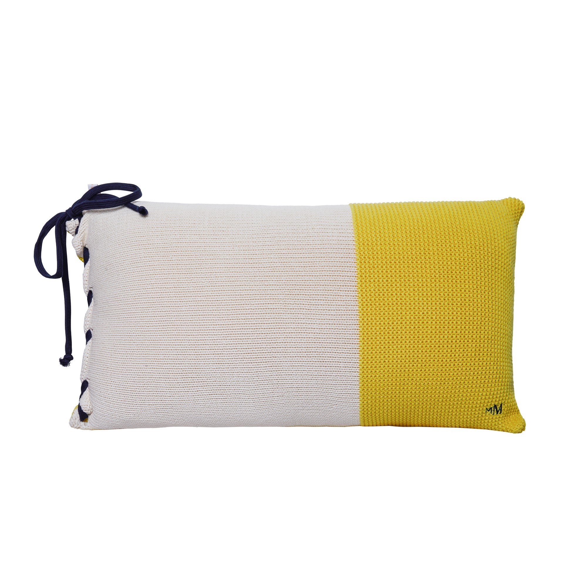 Coussin avec noeud en coton bio - Kansas 6591 blanc jaune - 02 Blanc