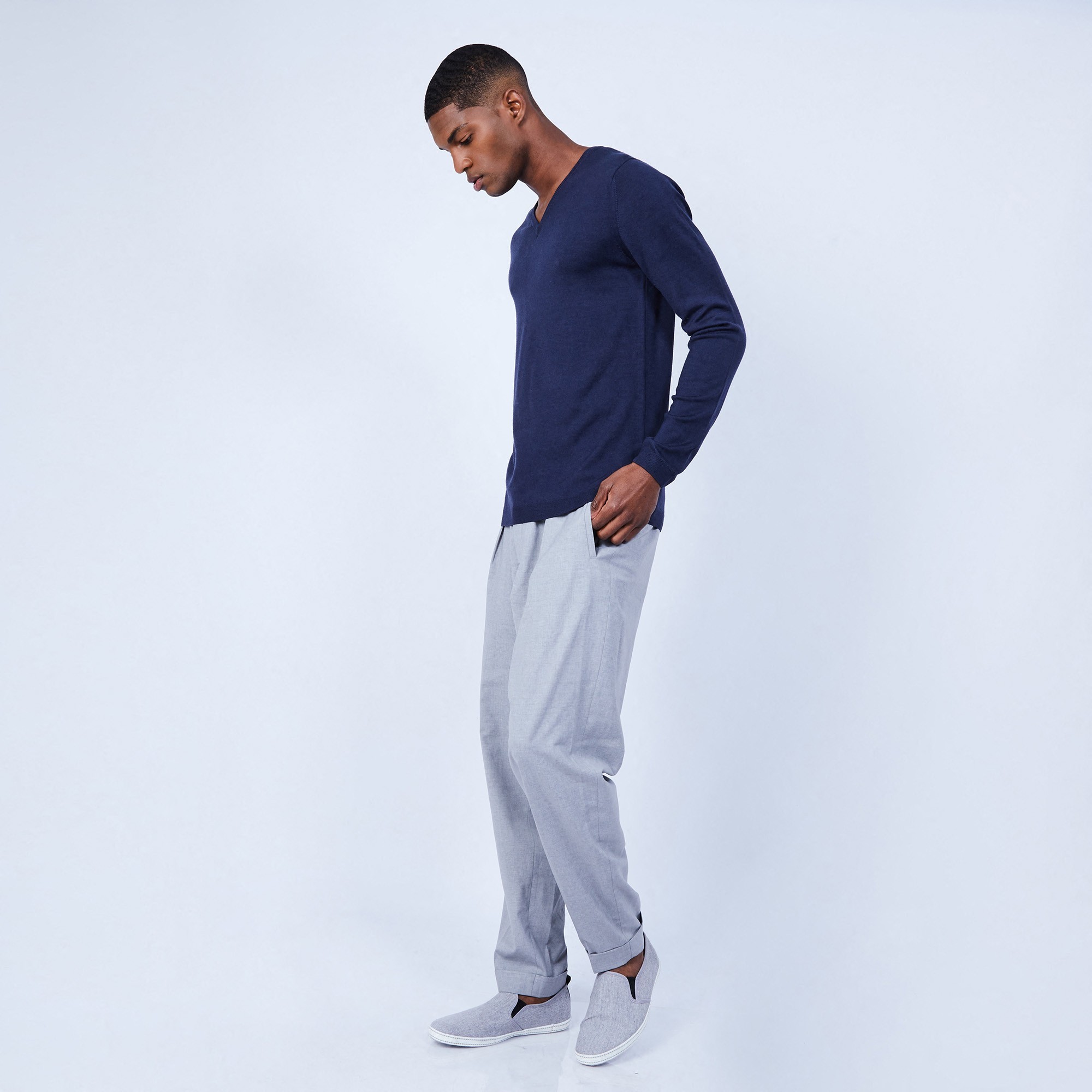 Pull col V en laine mérinos - Lorenzo 6440 marine - 05 Bleu marine