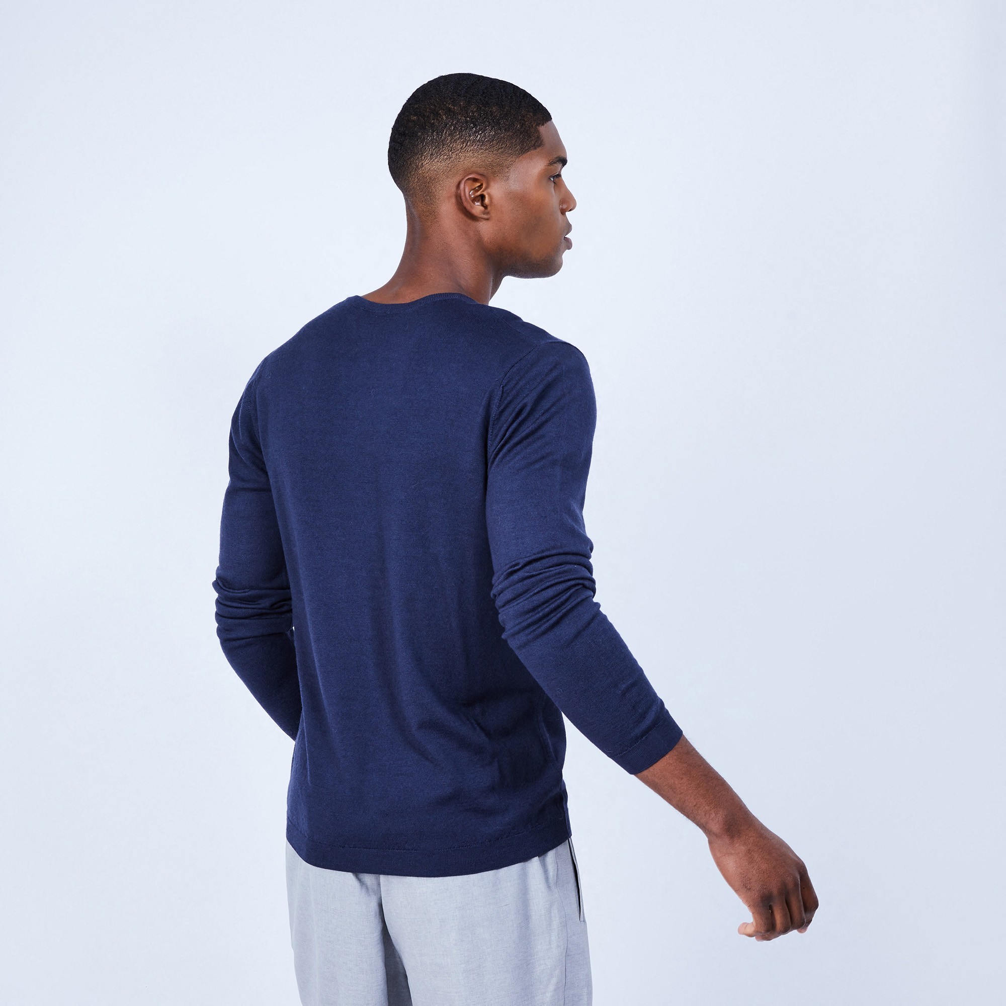 Pull col V en laine mérinos - Lorenzo 6440 marine - 05 Bleu marine