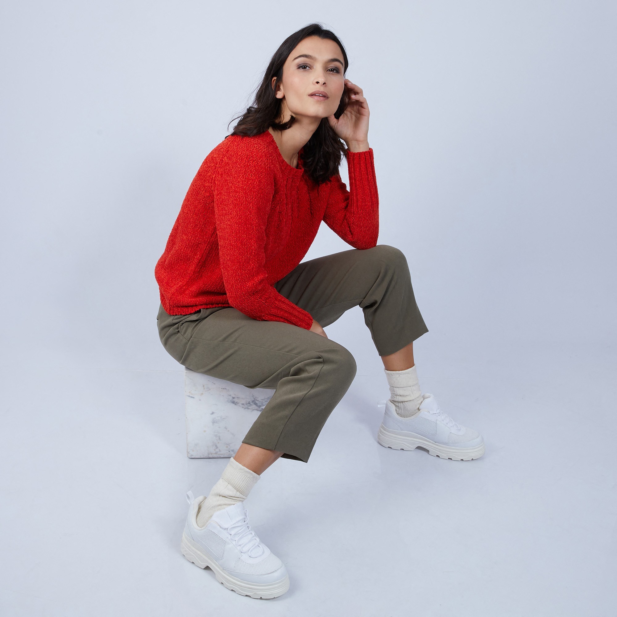 Pull avec torsades en soie et laine velours - Bahamas 6680 ecarlate - 52 Rouge